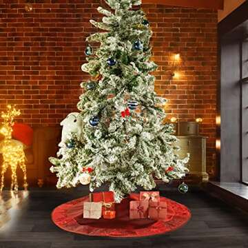 Uheng 36-inch Satin Christmas Tree Skirt Mat with Embroidery Sequined Border Xmas Christmas Holiday Party Decorations Large for Table Top Trees Indoor Outdoor (Wine Red)