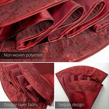 Uheng 36-inch Satin Christmas Tree Skirt Mat with Embroidery Sequined Border Xmas Christmas Holiday Party Decorations Large for Table Top Trees Indoor Outdoor (Wine Red)