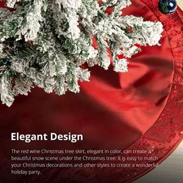 Uheng 36-inch Satin Christmas Tree Skirt Mat with Embroidery Sequined Border Xmas Christmas Holiday Party Decorations Large for Table Top Trees Indoor Outdoor (Wine Red)