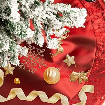 Uheng 36-inch Satin Christmas Tree Skirt Mat with Embroidery Sequined Border Xmas Christmas Holiday Party Decorations Large for Table Top Trees Indoor Outdoor (Wine Red)