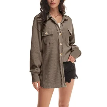 Nirovien Waffle Shirt Shacket for Women, Stylish Comfort