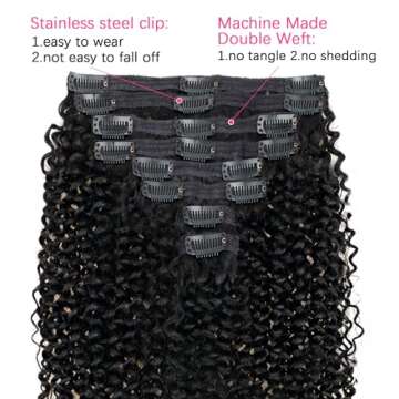 Mihugass Curly Clip in Extension Human Hair 3C 4A Kinky Curly Clip Ins Full Head for Women Brazilian Remy Human Hair Natural Color 8 Pcs with 18 Clips 120g/Set (20 inch)