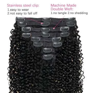 Mihugass Curly Clip in Extension Human Hair 3C 4A Kinky Curly Clip Ins Full Head for Women Brazilian Remy Human Hair Natural Color 8 Pcs with 18 Clips 120g/Set (20 inch)