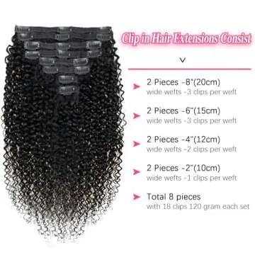 Mihugass Curly Clip in Extension Human Hair 3C 4A Kinky Curly Clip Ins Full Head for Women Brazilian Remy Human Hair Natural Color 8 Pcs with 18 Clips 120g/Set (20 inch)