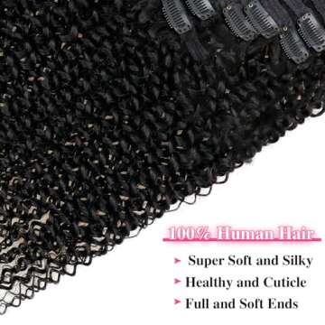 Mihugass Curly Clip in Extension Human Hair 3C 4A Kinky Curly Clip Ins Full Head for Women Brazilian Remy Human Hair Natural Color 8 Pcs with 18 Clips 120g/Set (20 inch)