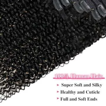 Mihugass Curly Clip in Extension Human Hair 3C 4A Kinky Curly Clip Ins Full Head for Women Brazilian Remy Human Hair Natural Color 8 Pcs with 18 Clips 120g/Set (20 inch)