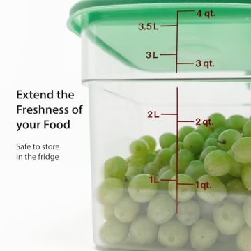 Cambro 4 QT (Quart) Square Food Storage Container with Greeen Lid (2 Pack) - Classic Series (Clear)