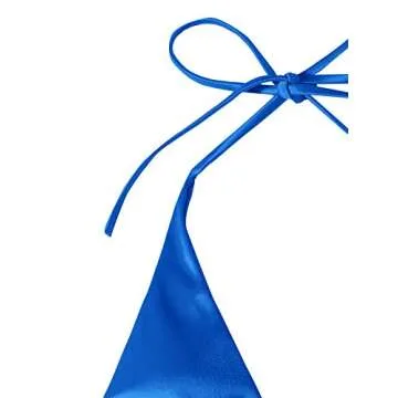SOLY HUX Women's Metallic Halter Top Two Piece Swimsuit Tie Side Triangle Bikini Royal Blue M