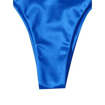 SOLY HUX Women's Metallic Halter Top Two Piece Swimsuit Tie Side Triangle Bikini Royal Blue M