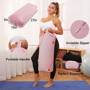 TokSay Yoga Bolster Pillow, Buckwheat Meditation Pillow with Velvet Washable Cover , Rectangular Meditation Cushion Used for Restorative Yoga (Pink)