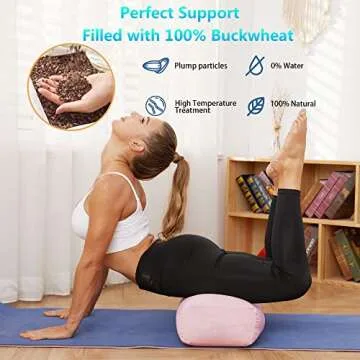 TokSay Yoga Bolster Pillow, Buckwheat Meditation Pillow with Velvet Washable Cover , Rectangular Meditation Cushion Used for Restorative Yoga (Pink)