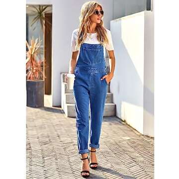 LookbookStore Overalls for Women Spring Summer Overalls 2024 Classic Bib Overalls blue Jean Jumpsuits Fashion Baggy Dungarees Overalls Women Denim Jeans Overalls Size XL Size 16 18