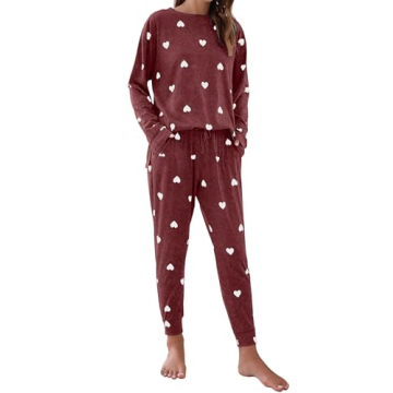 Blooming Jelly Womens Cute Pajama Sets Loungewear Pj Sets Heart Print Fall Pajamas with Pockets 2024...
