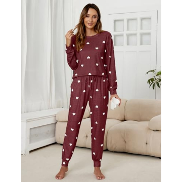 Cute Heart Print Pajama Set for Women - Cozy Loungewear