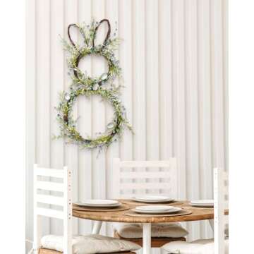DN DECONATION Easter Bunny Spring Wreath with Egg, Twig and Berries Green Rabbit Easter Wreath for Front Door Decorations Home Farmhouse Outdoor Indoor Wall Mantel Window
