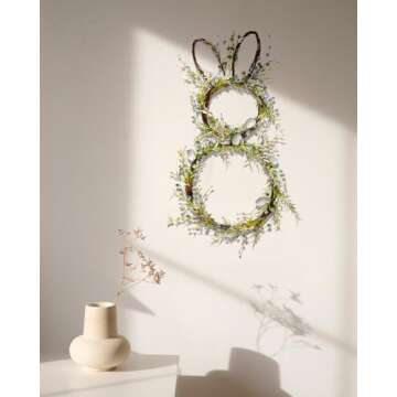 DN DECONATION Easter Bunny Spring Wreath with Egg, Twig and Berries Green Rabbit Easter Wreath for Front Door Decorations Home Farmhouse Outdoor Indoor Wall Mantel Window
