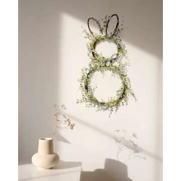 DN DECONATION Easter Bunny Spring Wreath with Egg, Twig and Berries Green Rabbit Easter Wreath for Front Door Decorations Home Farmhouse Outdoor Indoor Wall Mantel Window