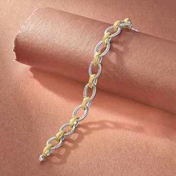 Ross-Simons Sterling Silver and 18kt Gold Over Sterling Silver Twisted-Oval Link Bracelet. 8 inches