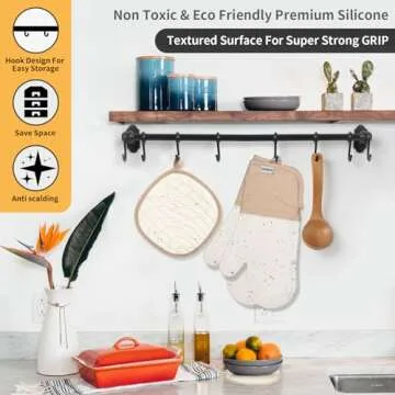 Dorkuova Oven Glove Cute,Cooking Mittens,Oven Mittens for Kitchen,Oven Gloves for Kitchen,Non-Slip Grip,Washable Silicone Oven Mitts Heat Resistant 500°F, Cooking Baking(Cream