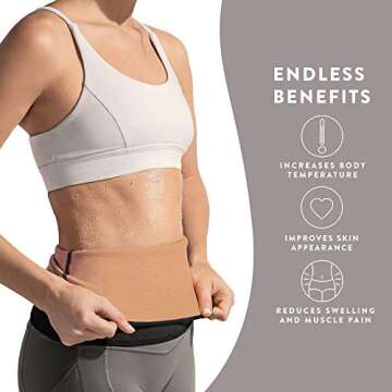 Copper Slim Waist Belt for Women - Workout Compression Belt Increases Sweat & Circulation (Black, M)