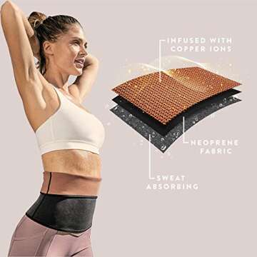 Copper Slim Waist Belt for Women - Workout Compression Belt Increases Sweat & Circulation (Black, M)