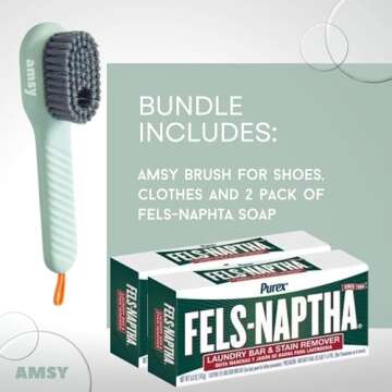AMSY Stain Remover Bundle - Complete Laundry Solution with Brush & Fels Naptha Soap 2-Pack