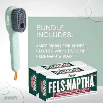 AMSY Stain Remover Bundle - Complete Laundry Solution with Brush & Fels Naptha Soap 2-Pack