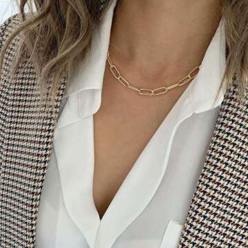 IEFRICH Gold Paperclip Chain Necklace – Dainty Choker for Women