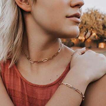 IEFRICH Gold Paperclip Chain Necklace – Dainty Choker for Women