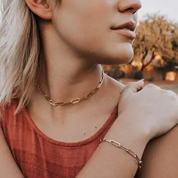 IEFRICH Gold Paperclip Chain Necklace – Dainty Choker for Women