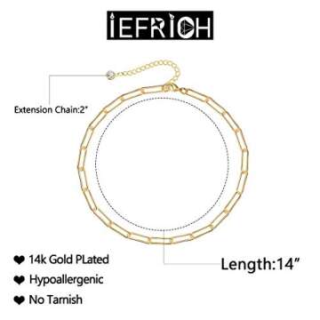 IEFRICH Gold Paperclip Chain Necklace – Dainty Choker for Women