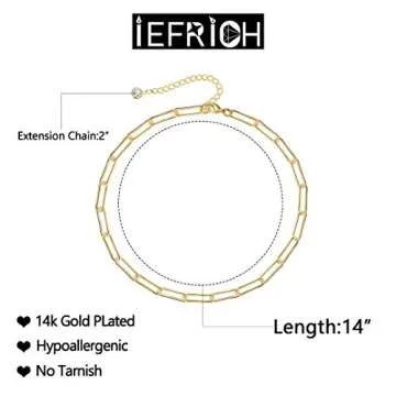 IEFRICH Gold Paperclip Chain Necklace – Dainty Choker for Women