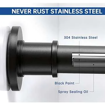 Durable BRIOFOX Shower Curtain Rod - Matte Black, Adjustable