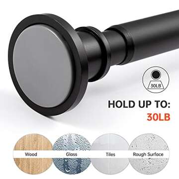 BRIOFOX Industrial Shower Curtain Rod - Never Rust Non-Slip 43-72 Inch Stainless Steel, Matte Black