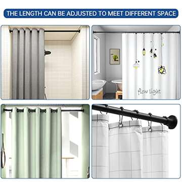 BRIOFOX Industrial Shower Curtain Rod - Never Rust Non-Slip 43-72 Inch Stainless Steel, Matte Black