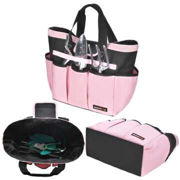 Garden Tool Bag with 10 Pockets,Heavy Duty Garden Plant Tool Set Store Content Bag,Garden Tool Organizer,Great Gardening Gifts,Pink