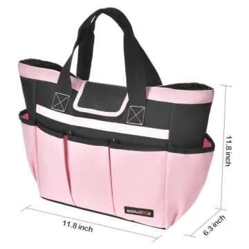 Garden Tool Bag with 10 Pockets,Heavy Duty Garden Plant Tool Set Store Content Bag,Garden Tool Organizer,Great Gardening Gifts,Pink