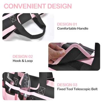 Garden Tool Bag with 10 Pockets,Heavy Duty Garden Plant Tool Set Store Content Bag,Garden Tool Organizer,Great Gardening Gifts,Pink