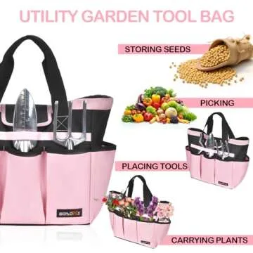Garden Tool Bag with 10 Pockets,Heavy Duty Garden Plant Tool Set Store Content Bag,Garden Tool Organizer,Great Gardening Gifts,Pink