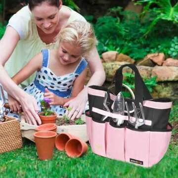 Garden Tool Bag with 10 Pockets,Heavy Duty Garden Plant Tool Set Store Content Bag,Garden Tool Organizer,Great Gardening Gifts,Pink