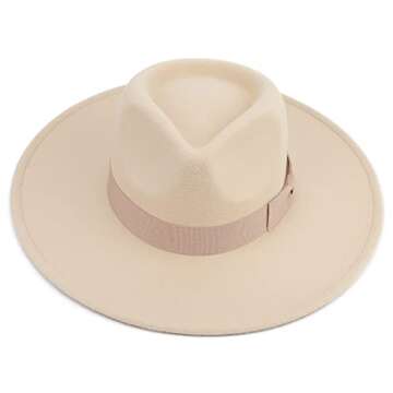 Pro Celia Big Wide Brim Woman Fedora Hat in Peach-Rice
