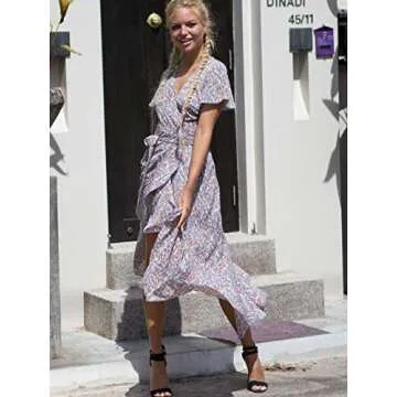 Miessial Women's Floral Wrap Dress - Summer V Neck Style