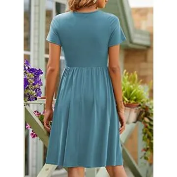 YATHON Summer Dresses for Women Short Sleeve V Neck Button Down A-Line Casual Dresses with Pockets (M, 1-yt097-sky Blue)