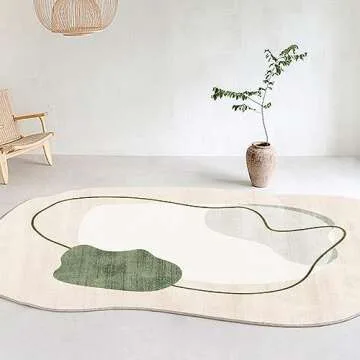 Modern Minimalist Beige Green Shaped Area Rug for Living Room Bedroom Diningroom Faux Wool Soft Wash...