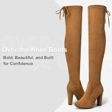 Vepose Women’s Thigh High Over The Knee Boots, Brown Suede Fashion Long 3.5 Inch Heel Boots 994 - with Zipper, Size 10M US, (CJY994 Camel 10)