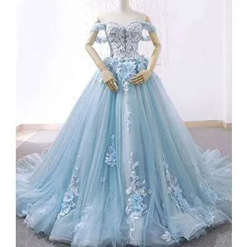 JAEDEN Prom Dress Quinceanera Dresses - Lace Off Shoulder Tulle Long Princess Prom Dress Gold US2