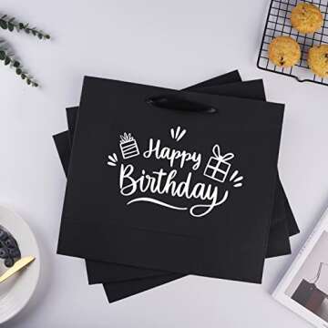 Elegant 12 Pack Black Gift Bags with Tissue Paper and Ribbon Handles