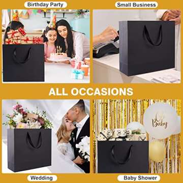 Elegant 12 Pack Black Gift Bags with Tissue Paper and Ribbon Handles