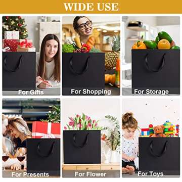 Elegant 12 Pack Black Gift Bags with Tissue Paper and Ribbon Handles