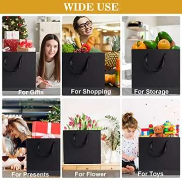 Elegant 12 Pack Black Gift Bags with Tissue Paper and Ribbon Handles